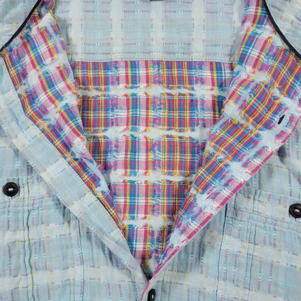 Carbon 2 Cobalt Button Up Shirt‎ Mens Large Blue Cotton Gauze Pockets Colorful